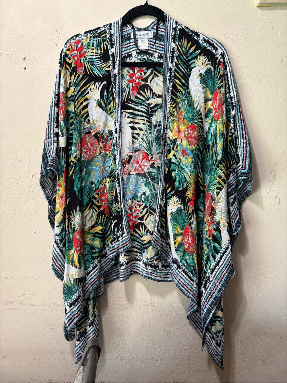 Nine West Black Tropical Floral Open-Front Cape